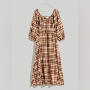 Madewell Sophie Plaid Maxi Dress in Brown and Cream S